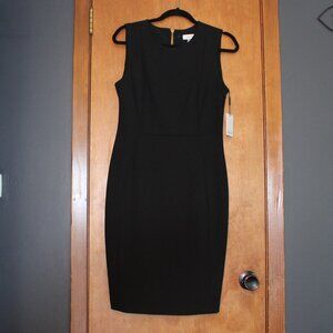 Calvin Klein Black Sleeveless Sheath Dress Gold Zip Back Size 10 NWT